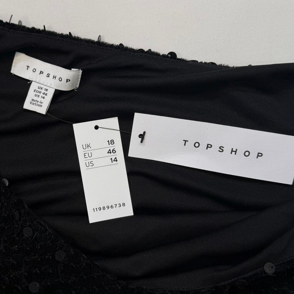 Topshop Black Sequin One Shoulder Dress US 14 NWT Cocktail Party Mini - Picture 5 of 12